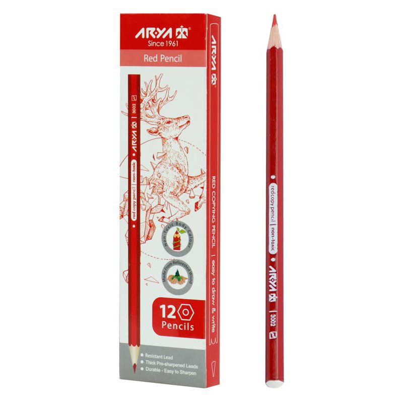مداد قرمز آریا Arya 3002 بسته ۱۲ عددی