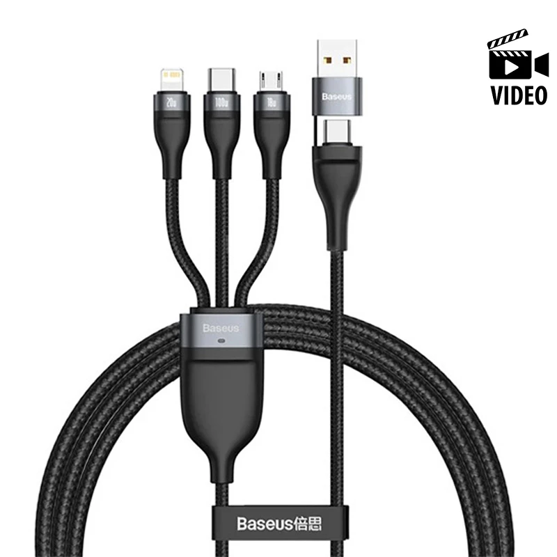 کابل 3 سر فست شارژ Baseus CA2T3-G1 QC PD 5A 1.2m