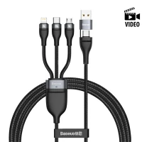کابل 3 سر فست شارژ Baseus CA2T3-G1 QC PD 5A 1.2m