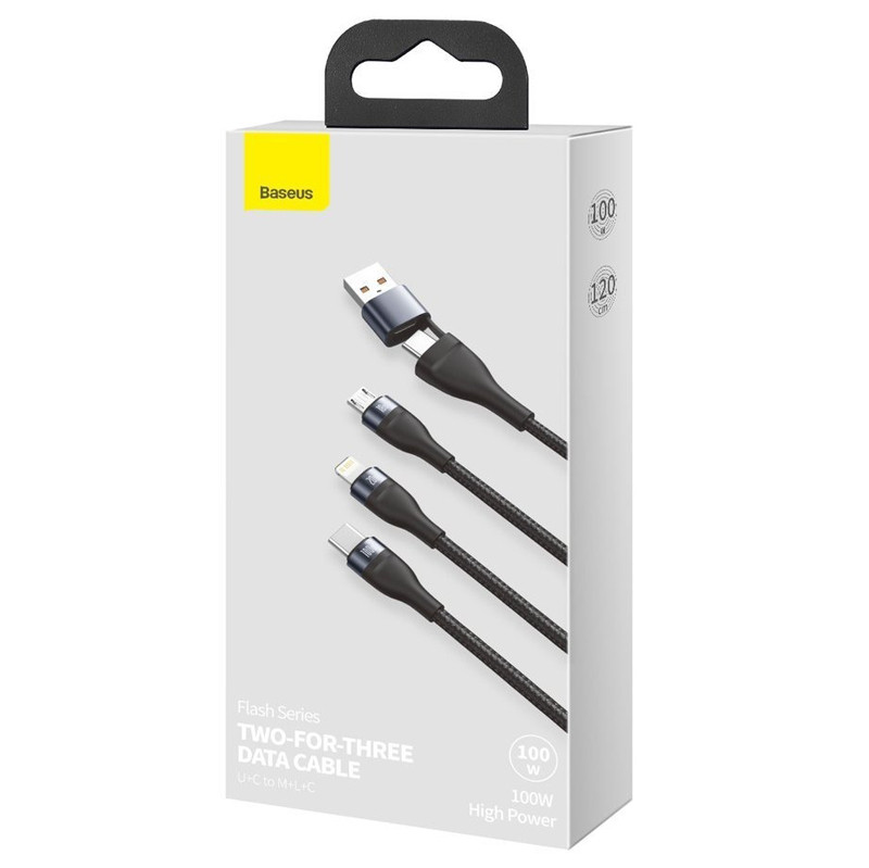 کابل 3 سر فست شارژ Baseus CA2T3-G1 QC PD 5A 1.2m