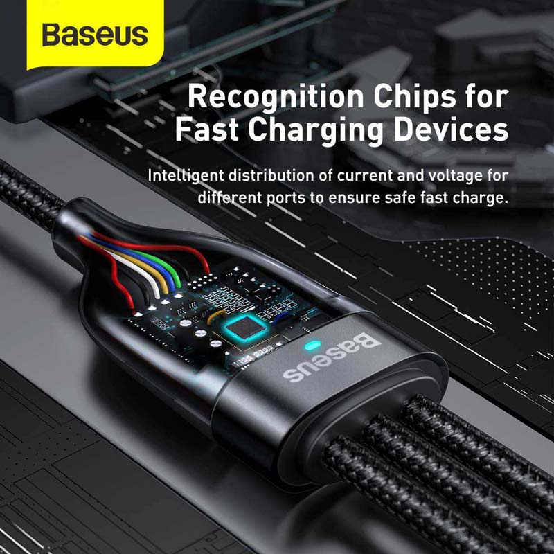 کابل 3 سر فست شارژ Baseus CA2T3-G1 QC PD 5A 1.2m