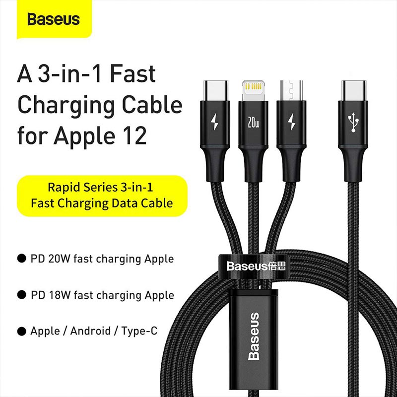 کابل 3 سر فست شارژ Baseus CAMLT-SC PD 3.5A 1.5m