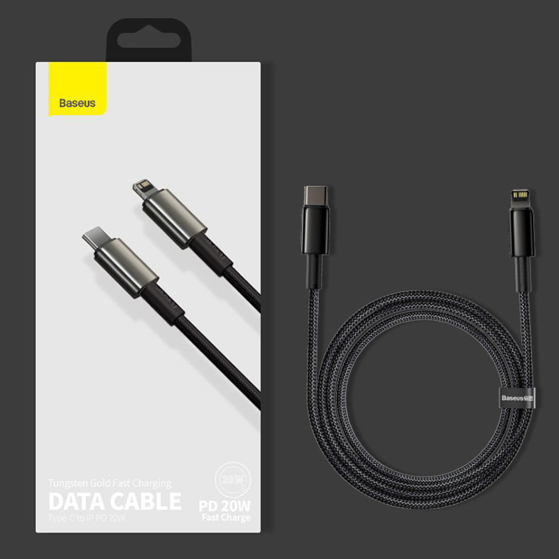 کابل تبدیل فست شارژ Baseus Tungsten Gold CATLWJ-01 Type-C to Lightning PD 1m