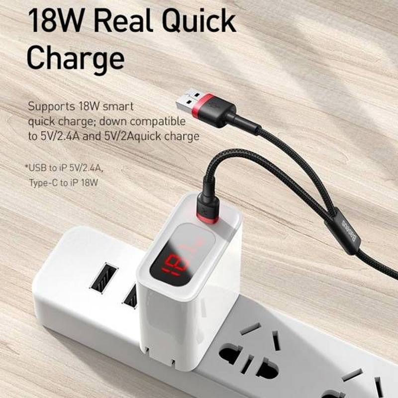 کابل آیفونی 2 سر ورودی فست شارژ Baseus CATKLF-EL PD 18W 2.4A 1.2m