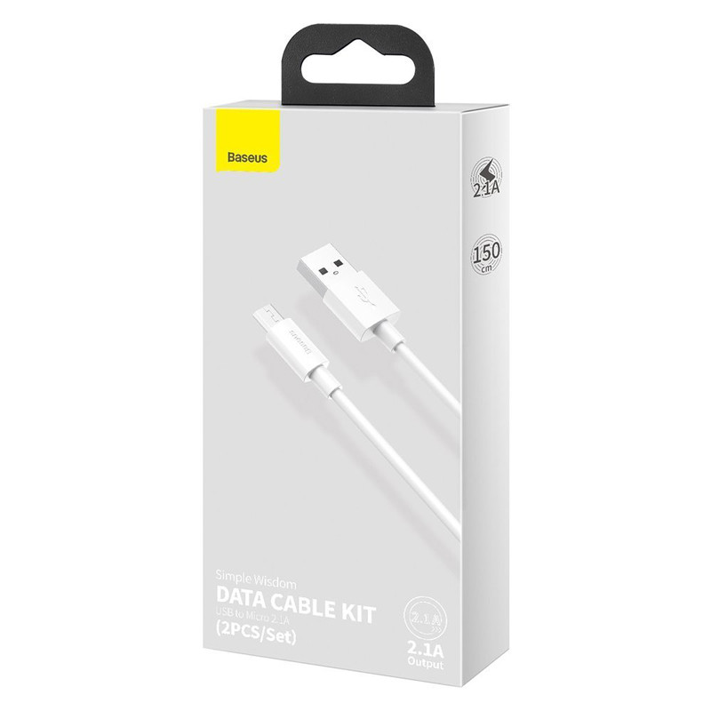 کابل میکرو یو اس بی Baseus Simple Wisdom TZCAMZJ-02 2.1A 1.5m بسته 2 عددی