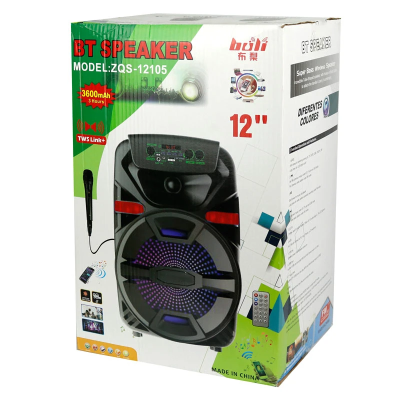 اسپیکر چمدانی بلوتوثی رم و فلش خور Buli ZQS-12105 + میکروفون و ریموت کنترل