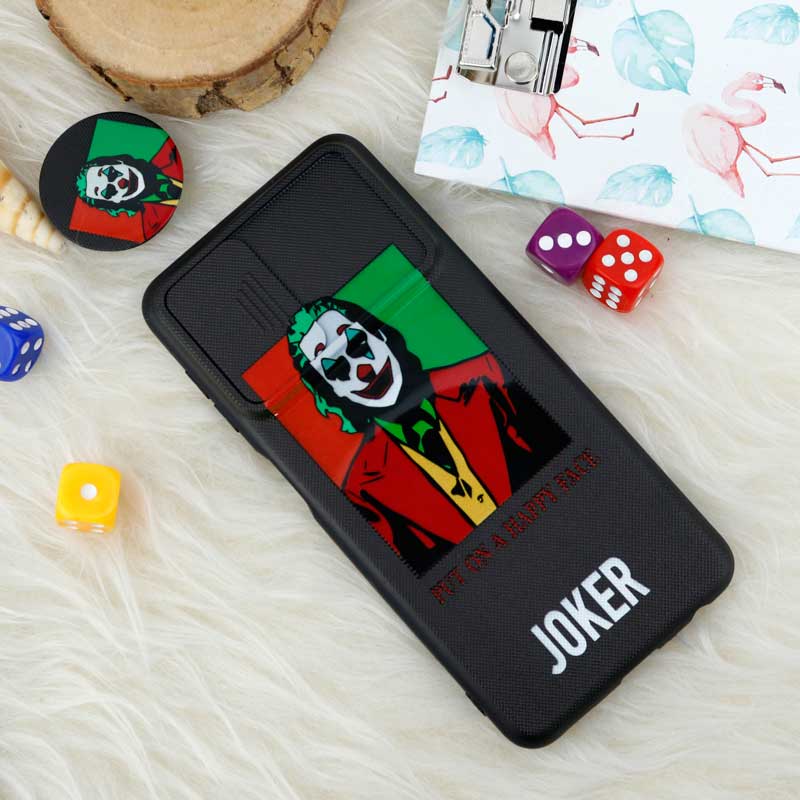 قاب طرحدار محافظ لنز دار کشویی + پاپ سوکت طرح جوکر سامسونگ A22 4G