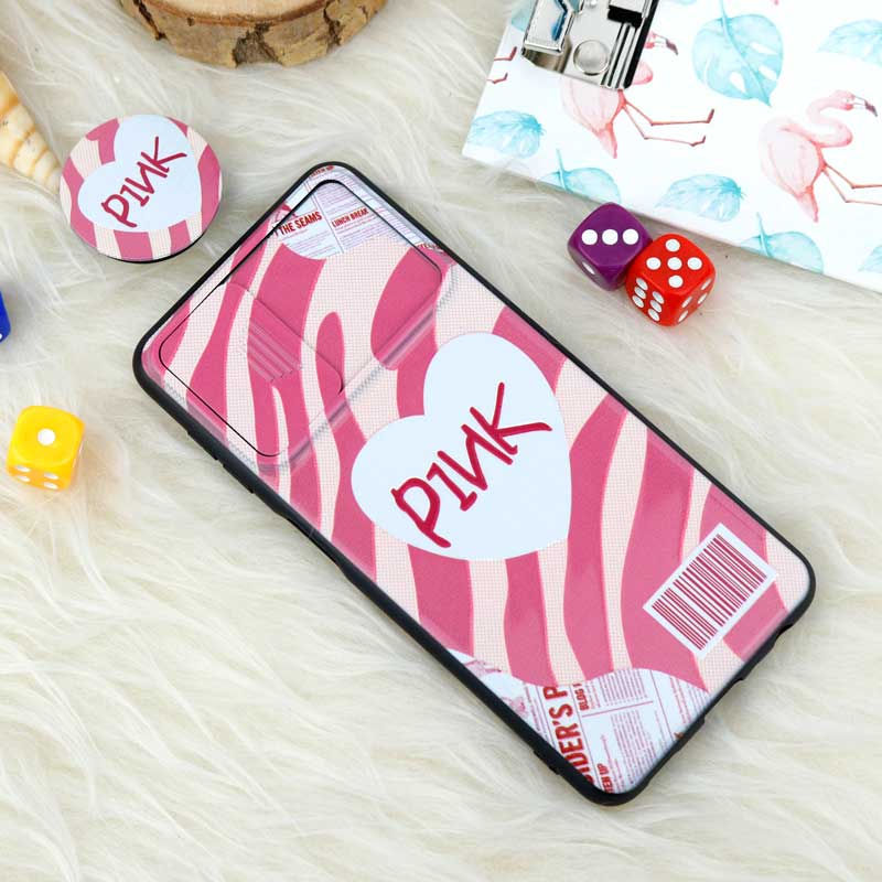 قاب طرحدار محافظ لنز دار کشویی + پاپ سوکت طرح Pink سامسونگ A22 4G