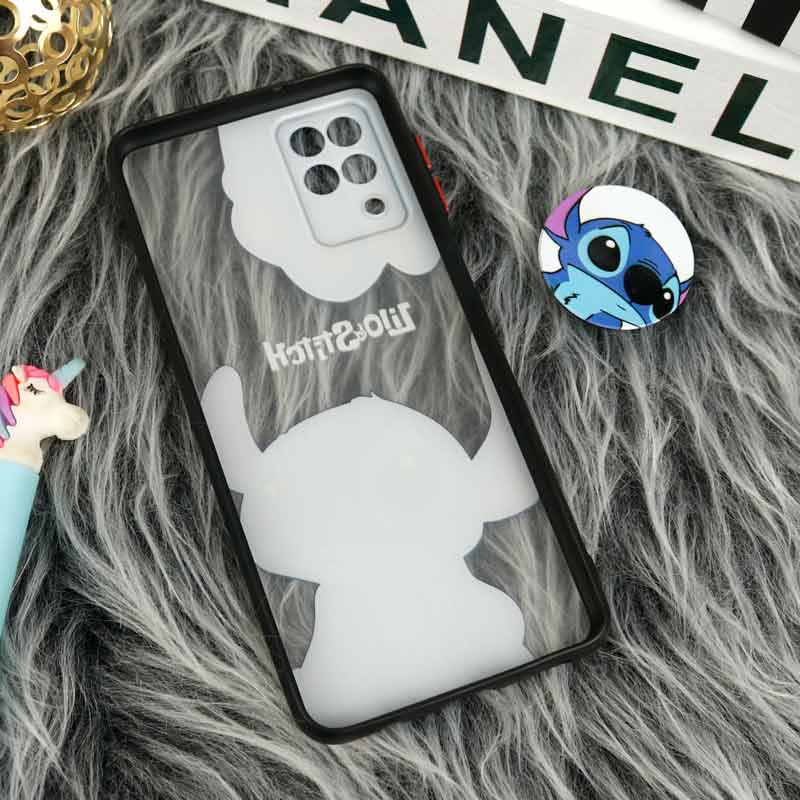 قاب PC سامسونگ Galaxy A12 طرح استیچ پشت مات پاپ سوکت دار محافظ لنزدار