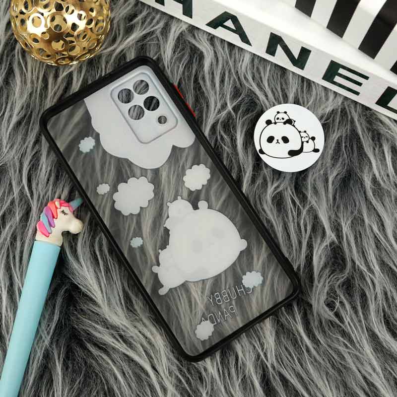قاب PC سامسونگ Galaxy A12 طرح پاندا پشت مات پاپ سوکت دار محافظ لنزدار