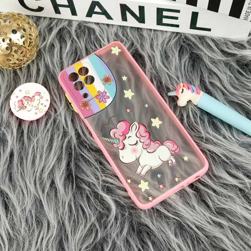 قاب PC سامسونگ Galaxy A22 4G طرح یونیکورن پشت مات پاپ سوکت دار محافظ لنزدار