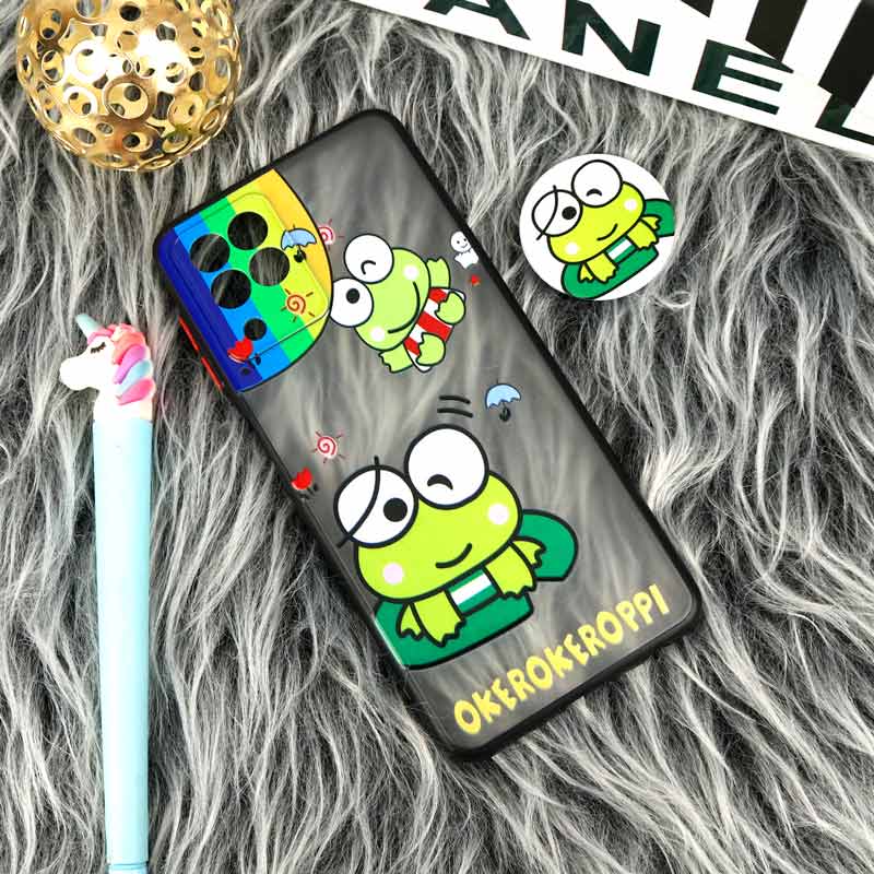 قاب PC سامسونگ Galaxy A22 4G طرح قورباغه پشت مات پاپ سوکت دار محافظ لنزدار