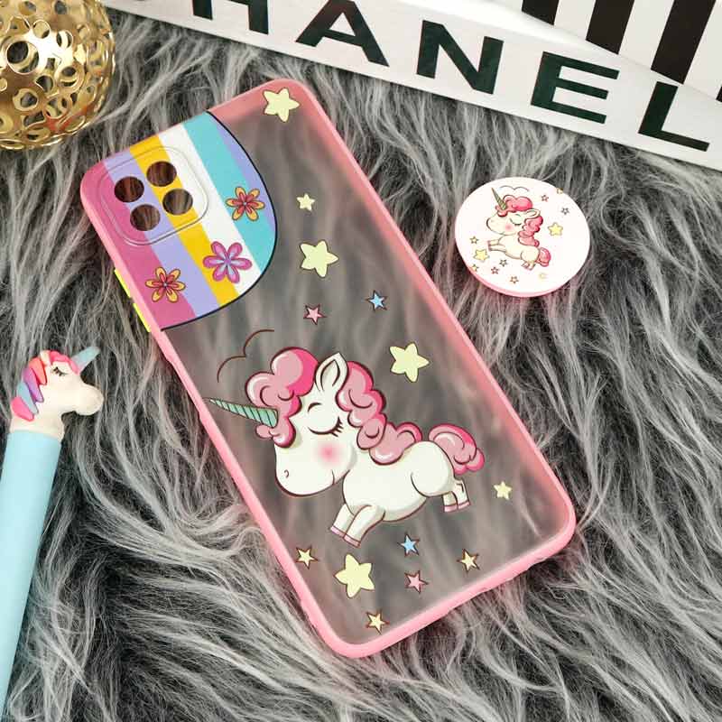 قاب PC سامسونگ Galaxy A22 5G طرح یونیکورن پشت مات پاپ سوکت دار محافظ لنزدار