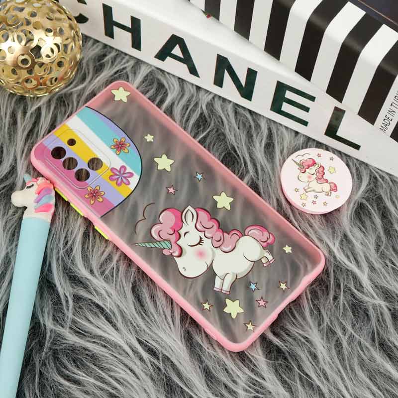 قاب PC سامسونگ Galaxy A31 طرح یونیکورن پشت مات پاپ سوکت دار محافظ لنزدار