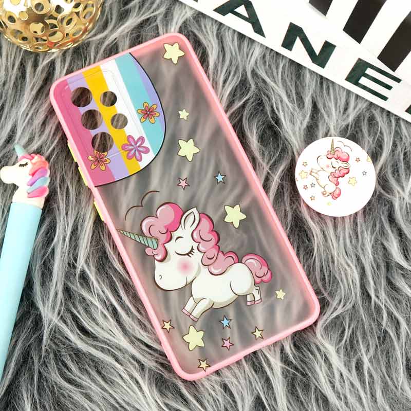 قاب PC سامسونگ Galaxy A32 4G طرح یونیکورن پشت مات پاپ سوکت دار محافظ لنزدار
