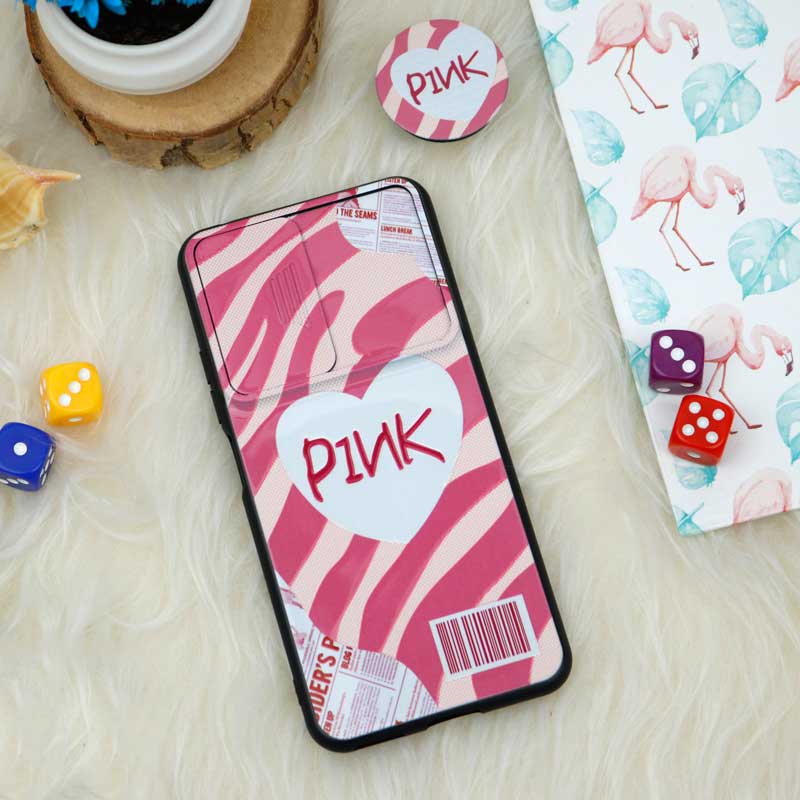 قاب طرحدار محافظ لنز دار کشویی + پاپ سوکت طرح Pink شیائومی Mi 11 Lite