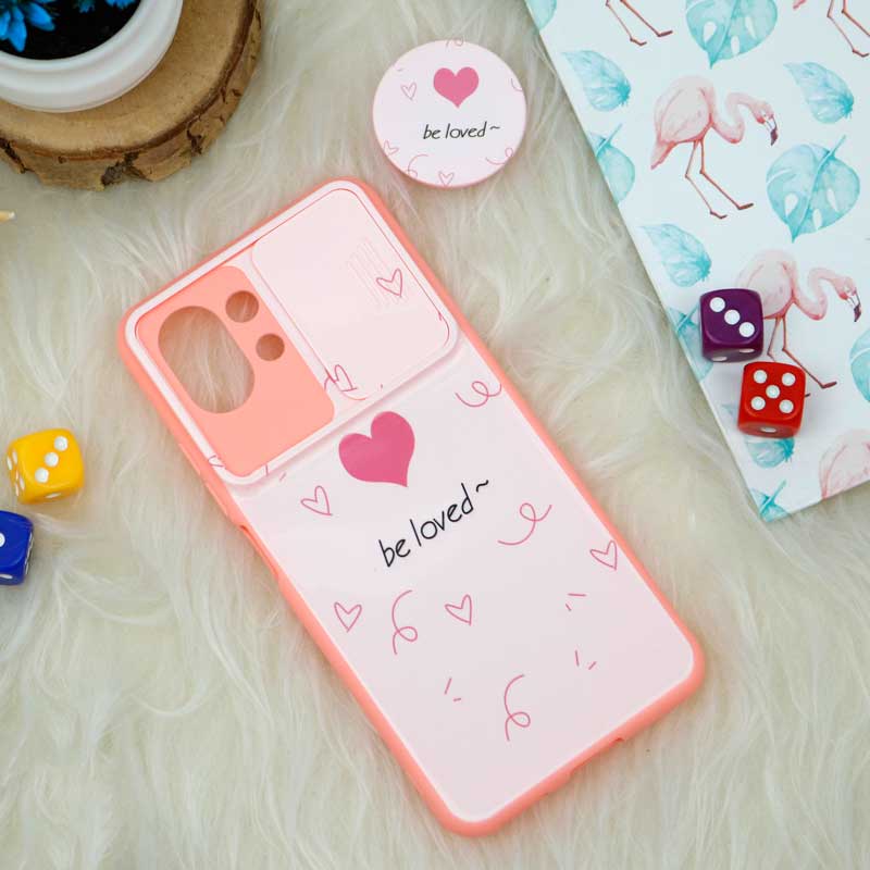 قاب طرحدار محافظ لنز دار کشویی + پاپ سوکت طرح Loved شیائومی Mi 11 Lite