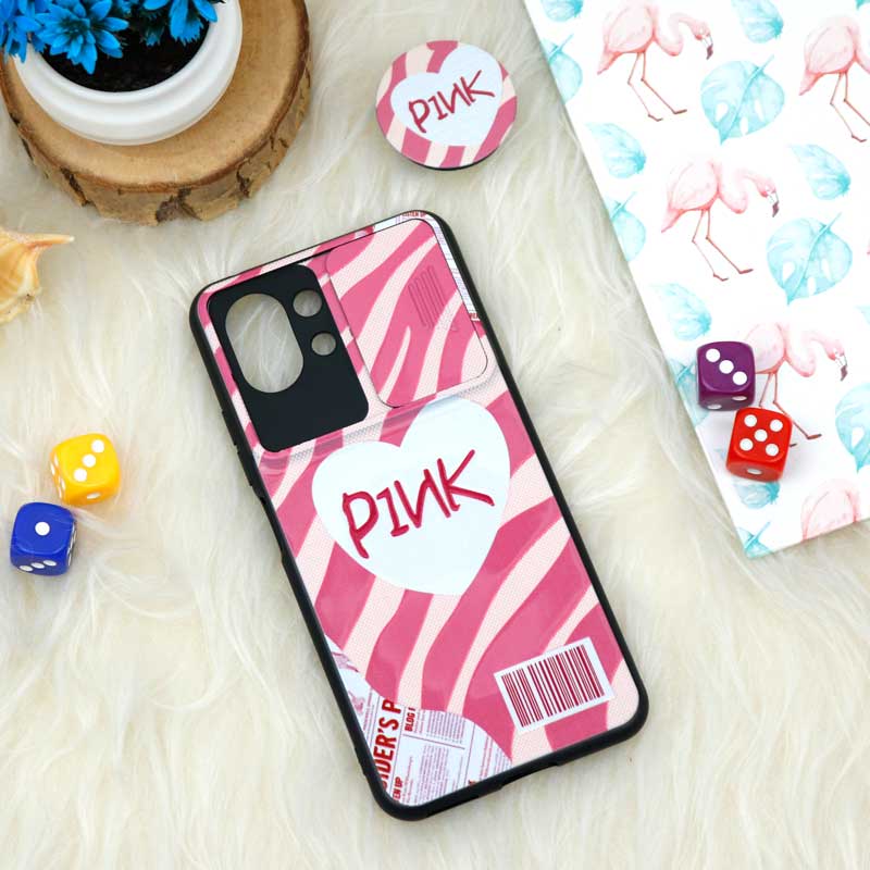 قاب طرحدار محافظ لنز دار کشویی + پاپ سوکت طرح Pink شیائومی Mi 11 Lite