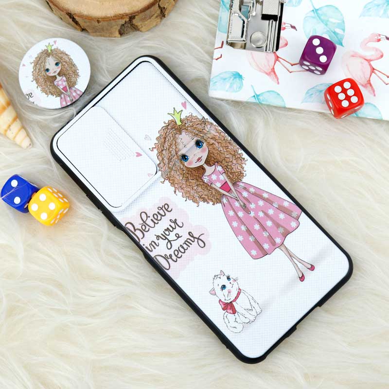 قاب طرحدار محافظ لنز دار کشویی + پاپ سوکت طرح دختر شیائومی Mi 11 Lite