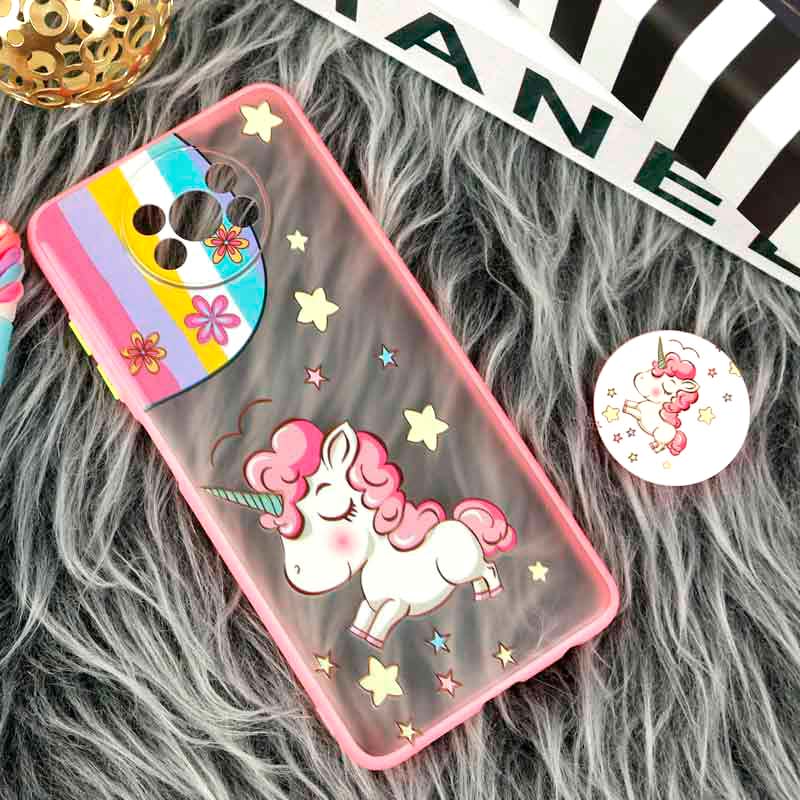 قاب PC مات فانتزی محافظ لنز دار + پاپ سوکت طرح یونیکورن Xiaomi Poco X3