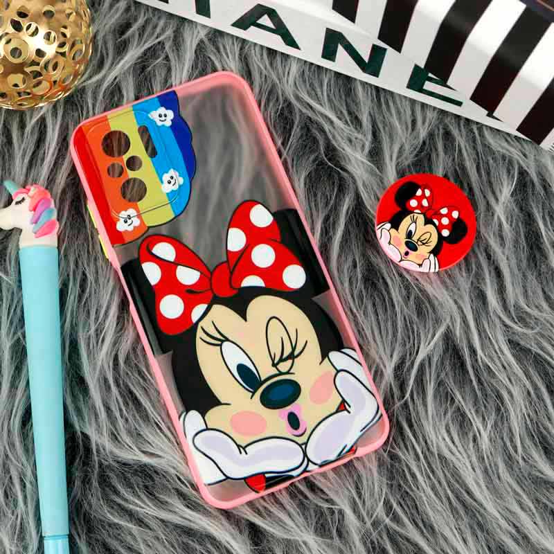 قاب PC مات فانتزی محافظ لنز دار + پاپ سوکت طرح میکی موس Xiaomi Redmi Note 10