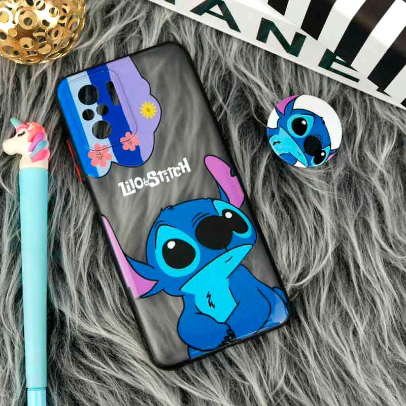 قاب PC مات فانتزی محافظ لنز دار + پاپ سوکت طرح استیچ Xiaomi Redmi Note 10