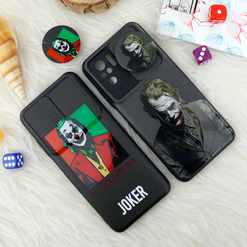قاب طرحدار محافظ لنز دار کشویی + پاپ سوکت طرح جوکر شیائومی Redmi Note 10 / Note 10s
