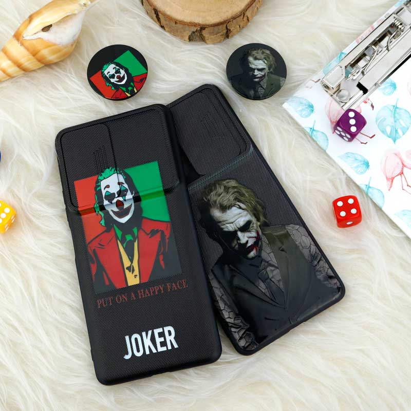 قاب طرحدار محافظ لنز دار کشویی + پاپ سوکت طرح جوکر شیائومی Redmi Note 10 Pro