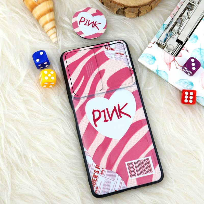 قاب طرحدار محافظ لنز دار کشویی + پاپ سوکت طرح Pink شیائومی Redmi Note 10 Pro