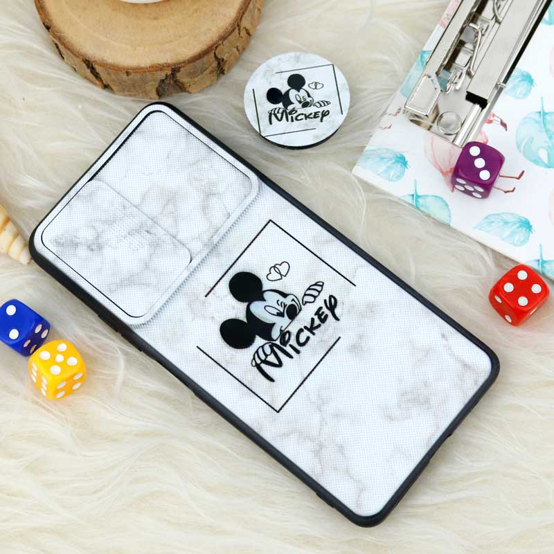 قاب طرحدار محافظ لنز دار کشویی + پاپ سوکت طرح میکی موس شیائومی Redmi Note 10 Pro