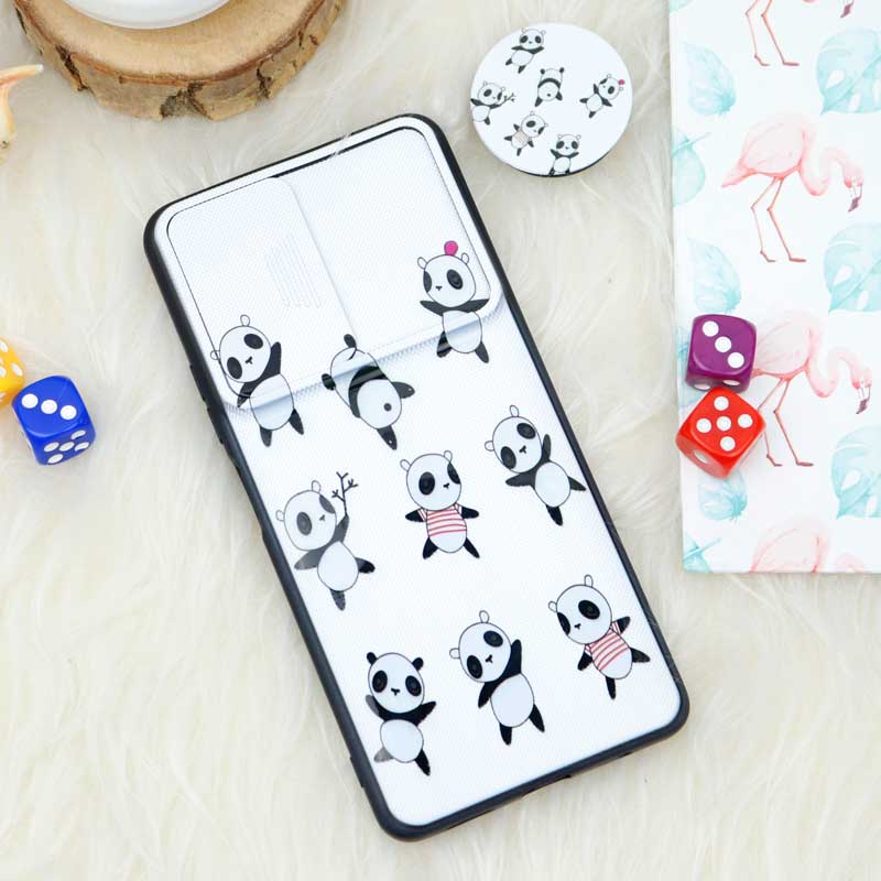 قاب طرحدار محافظ لنز دار کشویی + پاپ سوکت طرح پاندا شیائومی Redmi Note 10 Pro