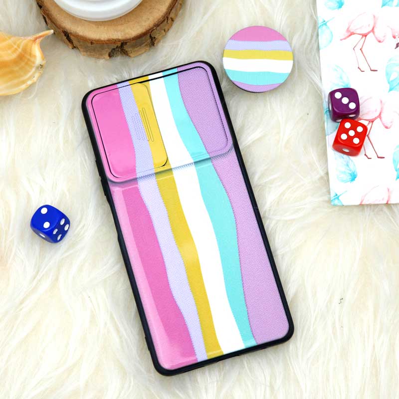 قاب طرحدار محافظ لنز دار کشویی + پاپ سوکت طرح رنگین کمان شیائومی Redmi Note 10 Pro