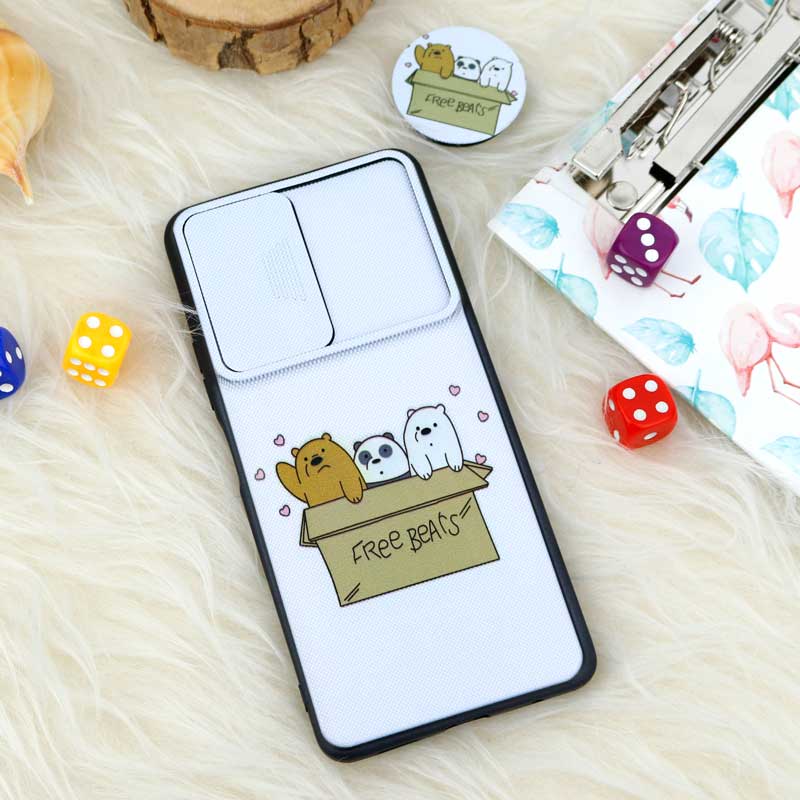 قاب طرحدار محافظ لنز دار کشویی + پاپ سوکت طرح کله فندقی شیائومی Redmi Note 10 Pro