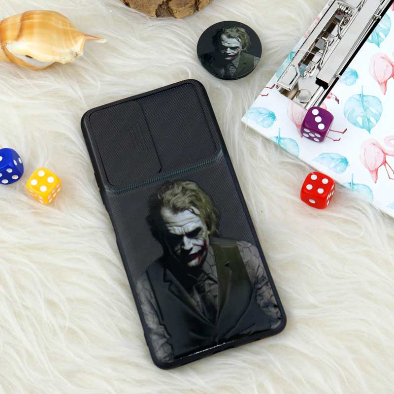 قاب طرحدار محافظ لنز دار کشویی + پاپ سوکت طرح جوکر شیائومی Redmi Note 10 Pro