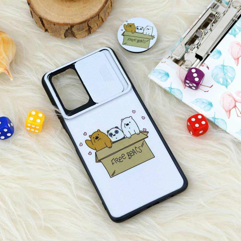 قاب طرحدار محافظ لنز دار کشویی + پاپ سوکت طرح کله فندقی شیائومی Redmi Note 10 Pro
