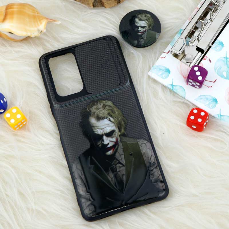 قاب طرحدار محافظ لنز دار کشویی + پاپ سوکت طرح جوکر شیائومی Redmi Note 10 Pro