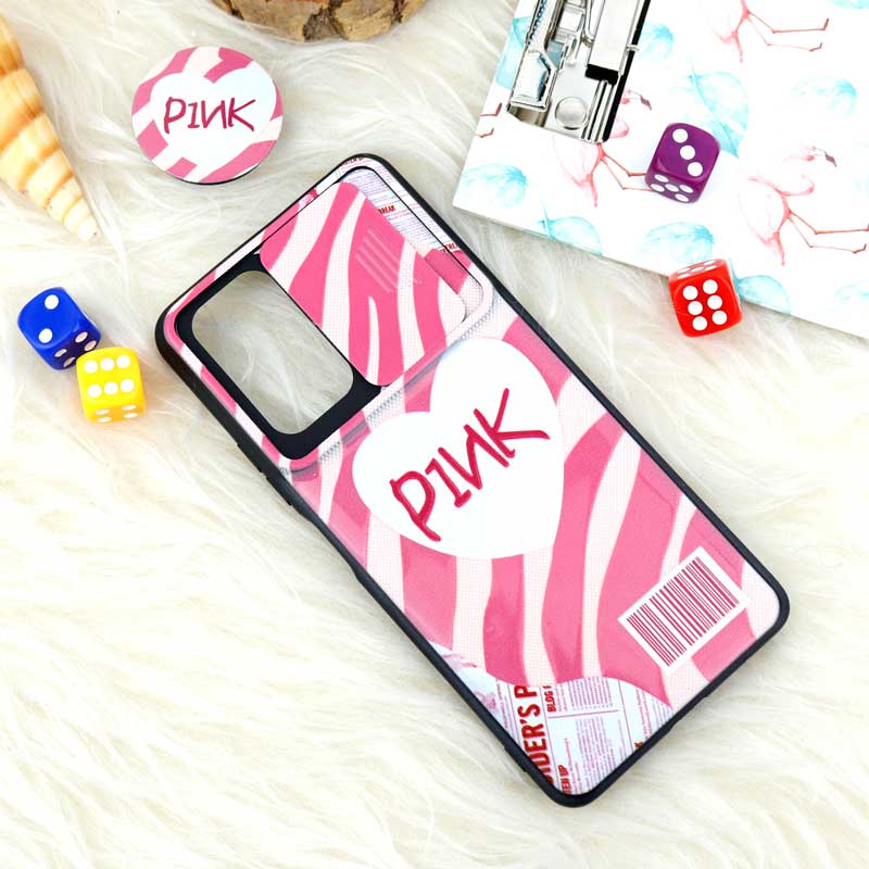قاب طرحدار محافظ لنز دار کشویی + پاپ سوکت طرح Pink شیائومی Redmi Note 10 Pro