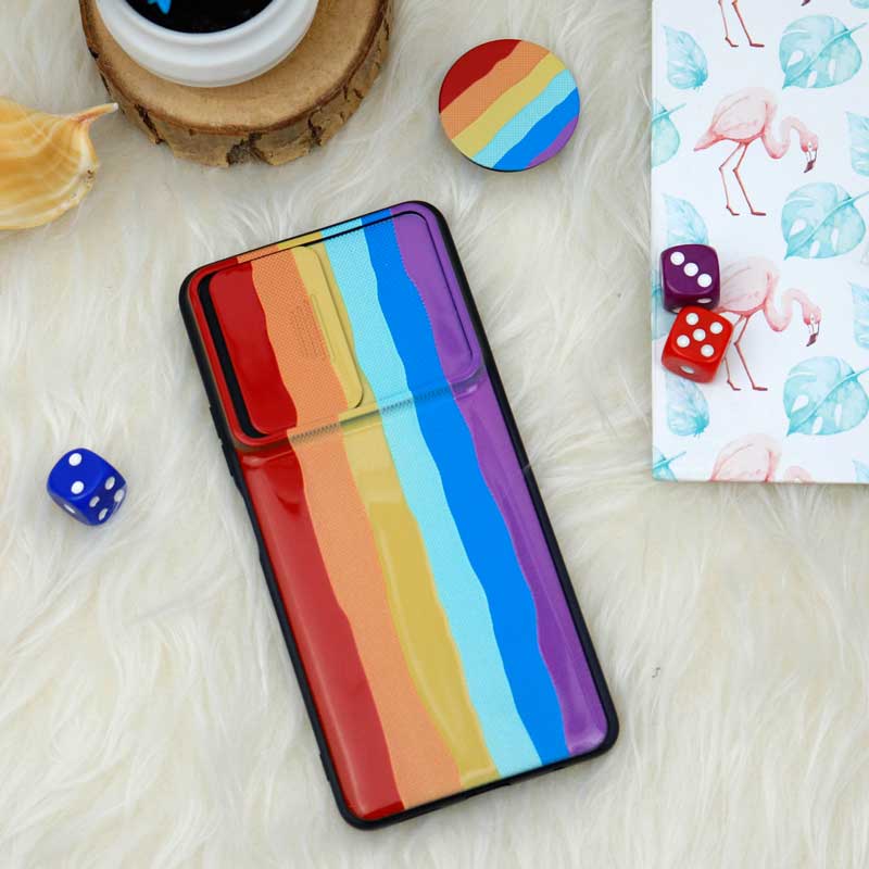 قاب طرحدار محافظ لنز دار کشویی + پاپ سوکت طرح رنگین کمان شیائومی Redmi Note 10 Pro