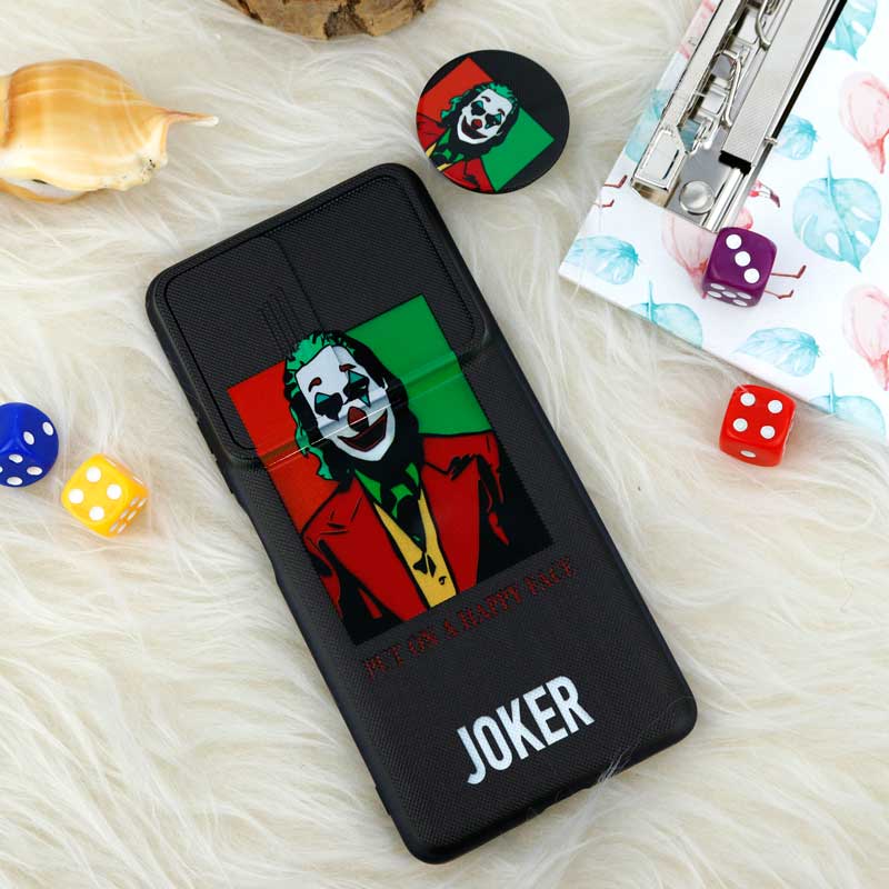 قاب طرحدار محافظ لنز دار کشویی + پاپ سوکت طرح جوکر شیائومی Redmi Note 10 Pro