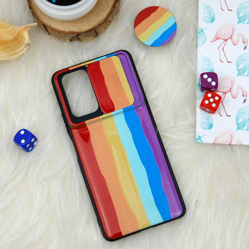 قاب طرحدار محافظ لنز دار کشویی + پاپ سوکت طرح رنگین کمان شیائومی Redmi Note 10 Pro