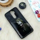 قاب طرحدار محافظ لنز دار کشویی + پاپ سوکت طرح جوکر شیائومی Redmi Note 8 Pro
