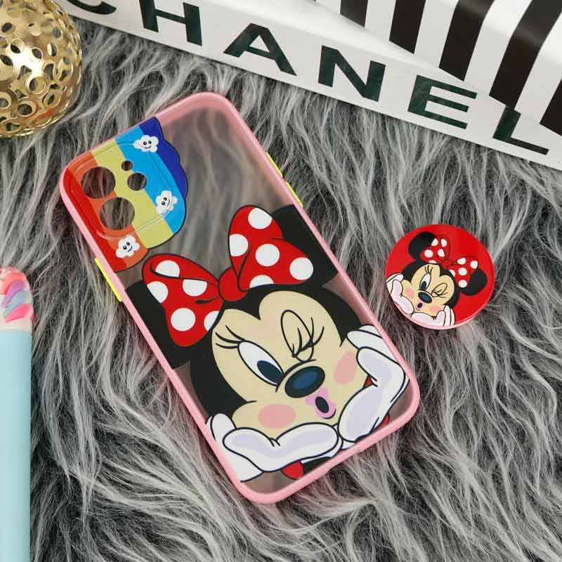 قاب PC آیفون iPhone 12 طرح میکی موس پشت مات پاپ سوکت دار محافظ لنزدار