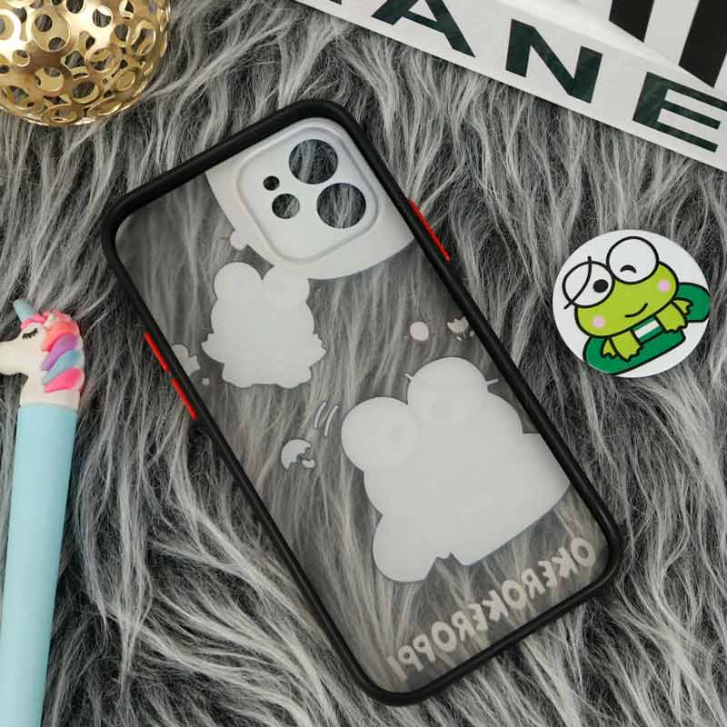 قاب PC مات فانتزی محافظ لنز دار + پاپ سوکت طرح قورباغه iPhone 12