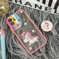 قاب PC مات فانتزی محافظ لنز دار + پاپ سوکت طرح یونیکورن iPhone 12
