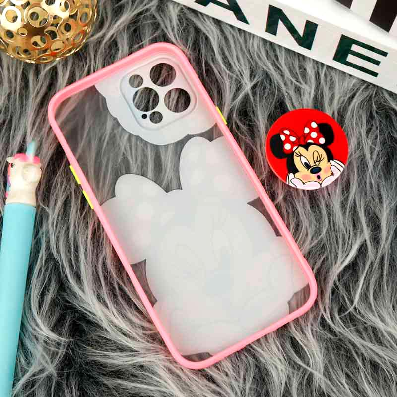قاب PC مات فانتزی محافظ لنز دار + پاپ سوکت طرح میکی موس iPhone 12 Pro