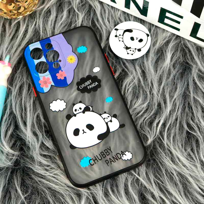 قاب PC مات فانتزی محافظ لنز دار + پاپ سوکت طرح پاندا iPhone 12 Pro