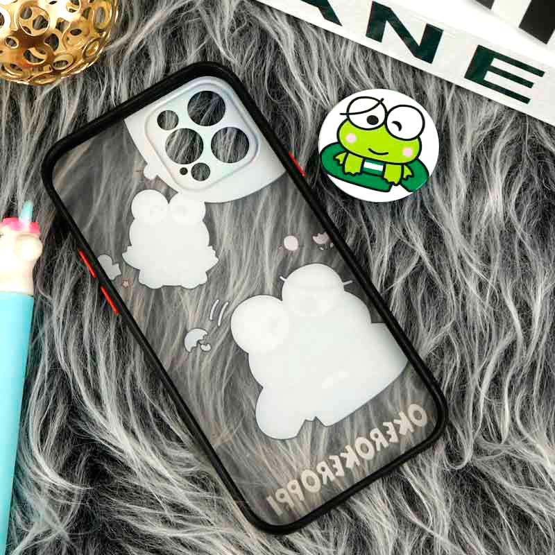 قاب PC مات فانتزی محافظ لنز دار + پاپ سوکت طرح قورباغه iPhone 12 Pro