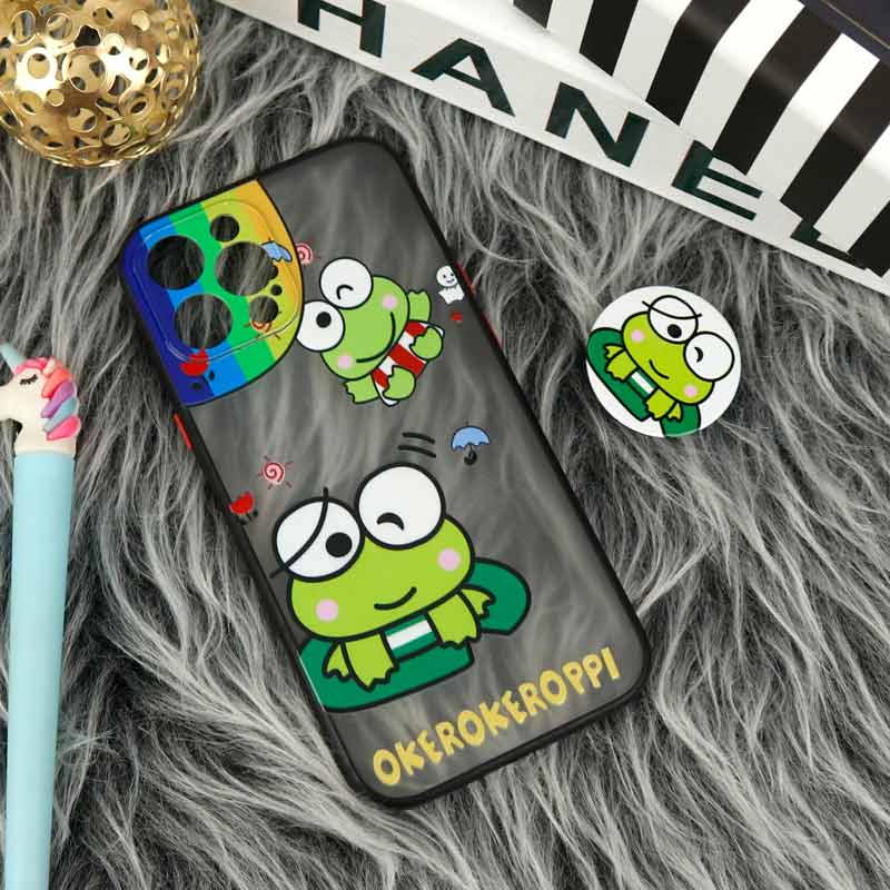 قاب PC آیفون iPhone 12 Pro Max طرح قورباغه پشت مات پاپ سوکت دار محافظ لنزدار