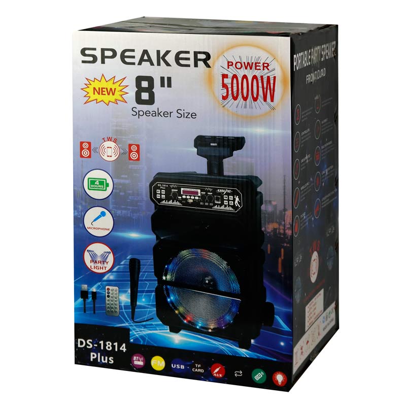 اسپیکر چمدانی بلوتوثی رم و فلش خور DS-1814 Plus + میکروفون و ریموت کنترل