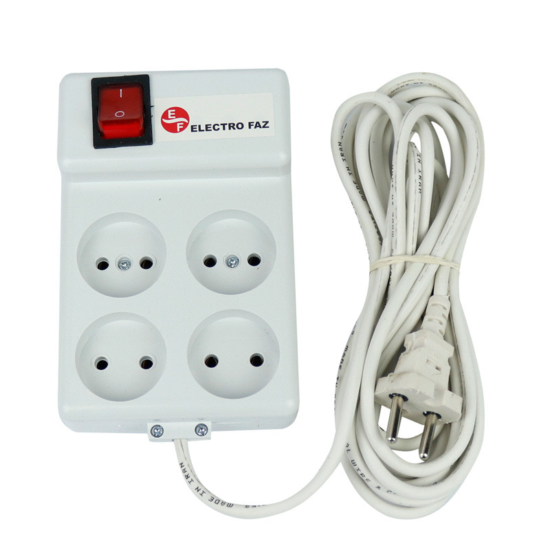 چند راهی 4 خانه برق الکترو فاز Electro Faz با کابل 5 متری شرینک